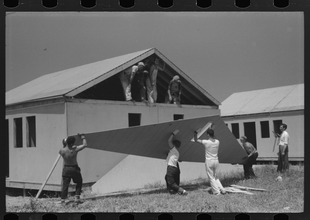 Prefabricated defense housing under construction near airport, Hartford, Connecticut. Constructed and managed by FSA (Farm…