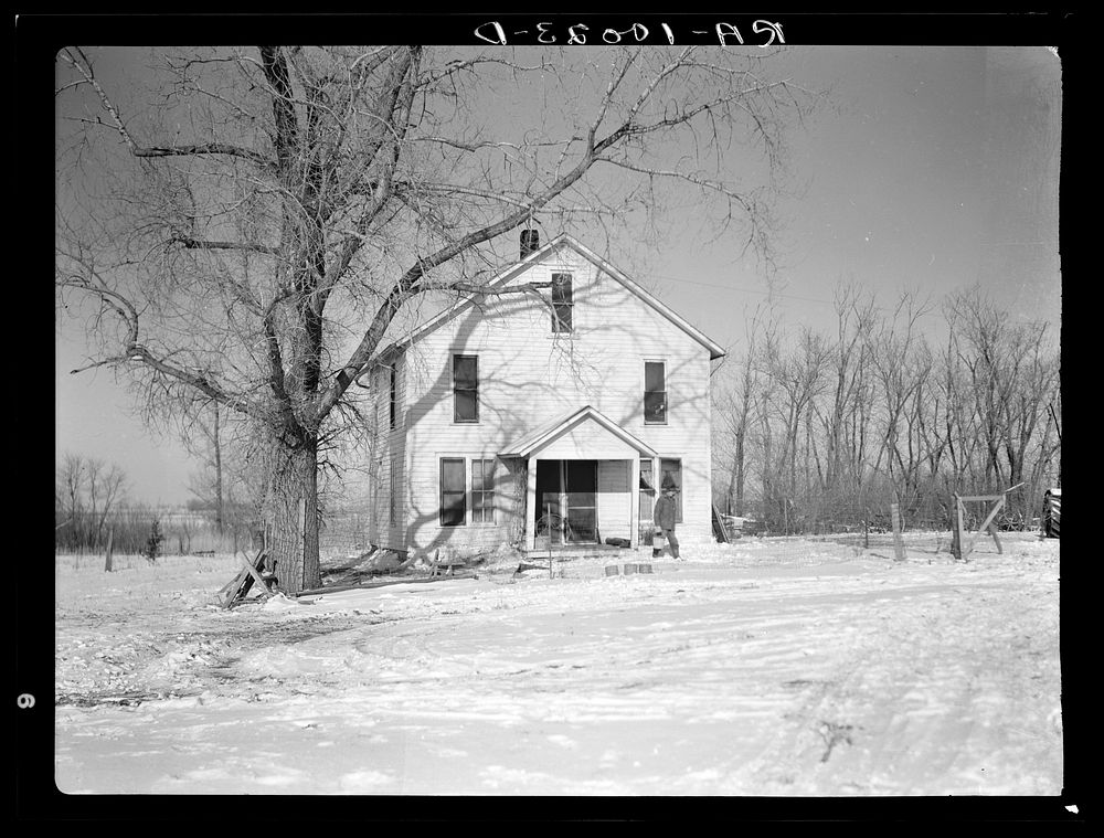 House for the married hired hand on the Harry Madsen farm. Three hundred sixty acres, near Dickens, Iowa. Operated by Mr.…