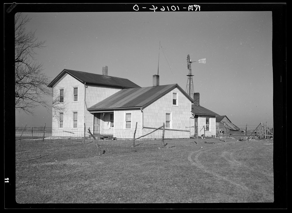 House on Frank Armstrong's farm near Marseilles, Illinois. Armstrong rents one hundred twenty acre farm from landlord who is…