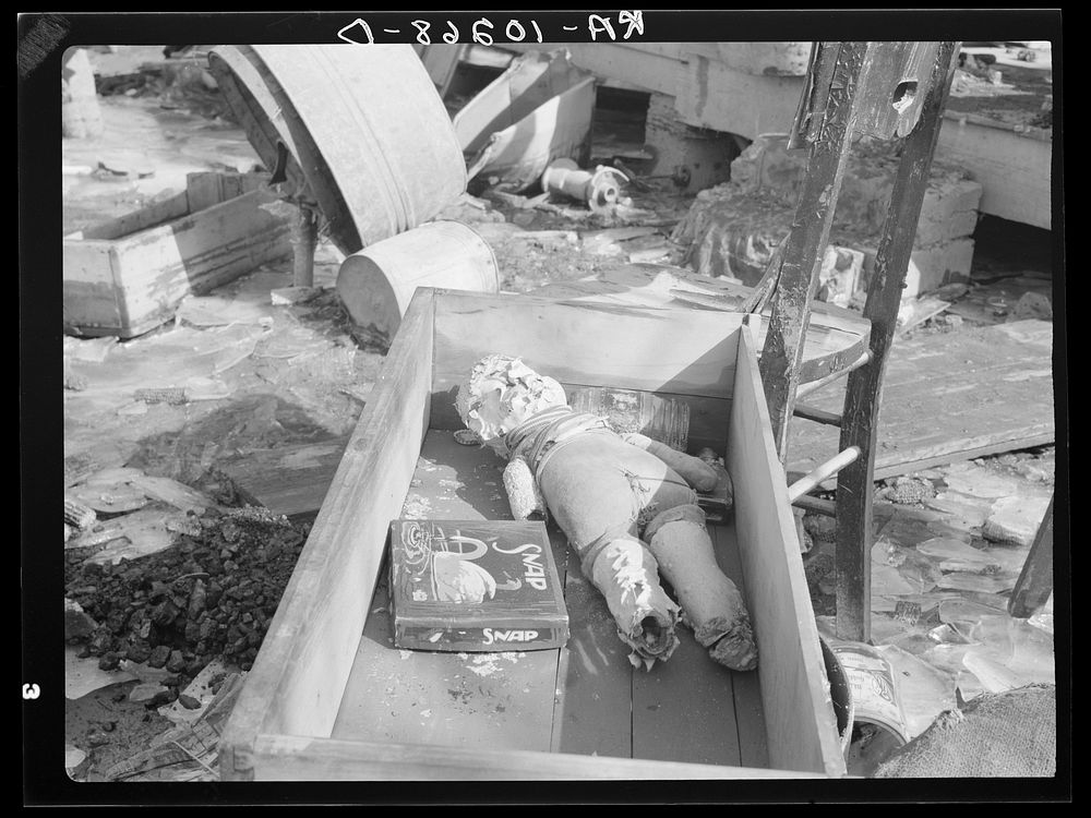 Doll and furniture after the flood. Maunie, Illinois by Russell Lee