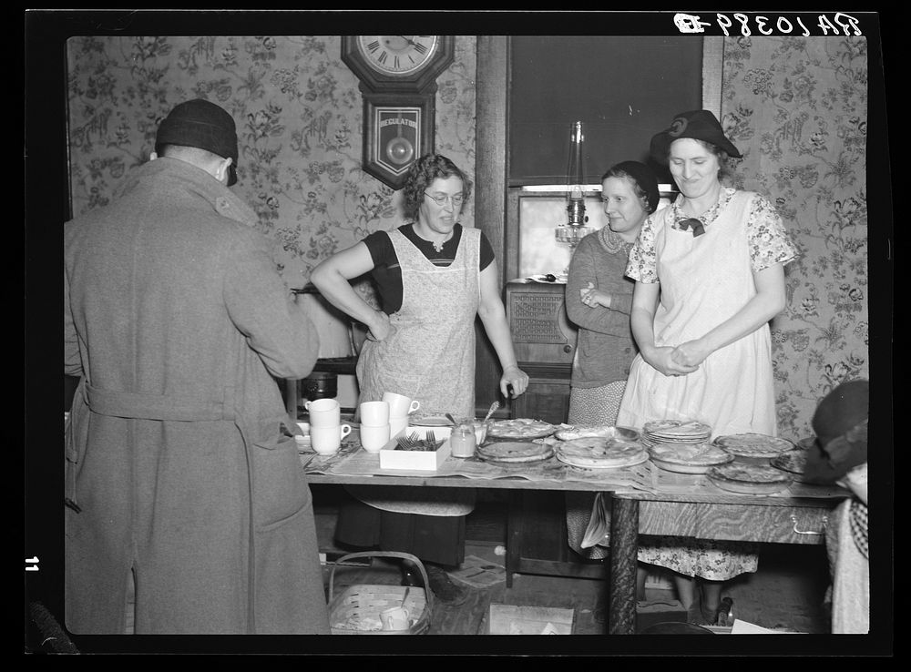 Lunch was served in the farmhouse by neighbor ladies during Frank Sheroan's closing-out sale. Montmorenci, Indiana by…