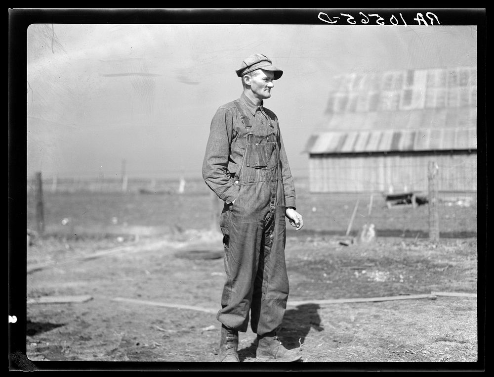 Tip Estes, forty-three year old hired man, on his farm near Fowler, Indiana by Russell Lee