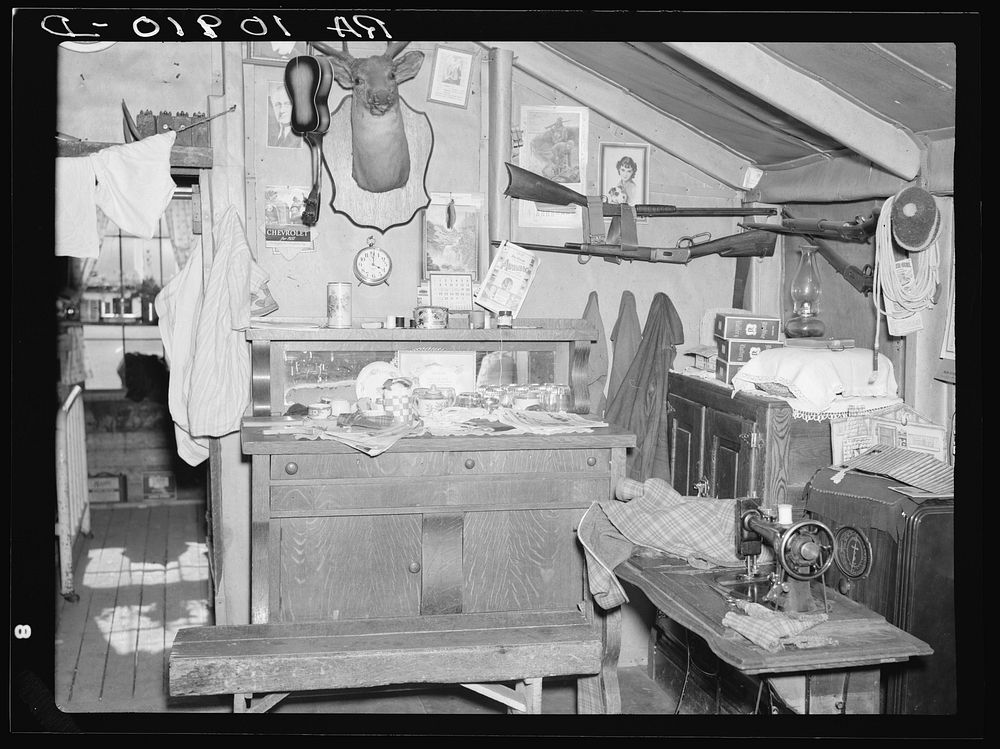 Interior of William Shanard's home. Shanard is a farmer of the cut-over regions. Iron County, Michigan by Russell Lee