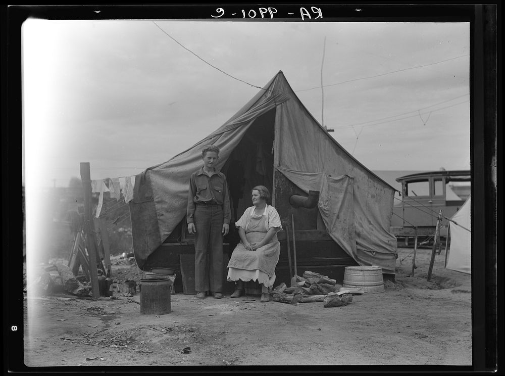 [Untitled photo, possibly related to: Part of migrant family of five encamped near Porterville, California, while waiting…