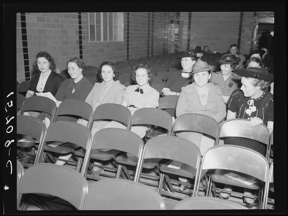 Group of women, wives of members of Southeast Missouri Farms, at a meeting when Dr. Alexander visited this project by…