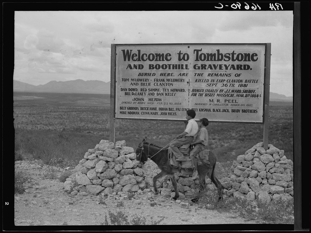 Sign entering Tombstone, Arizona. Sourced from the Library of Congress.