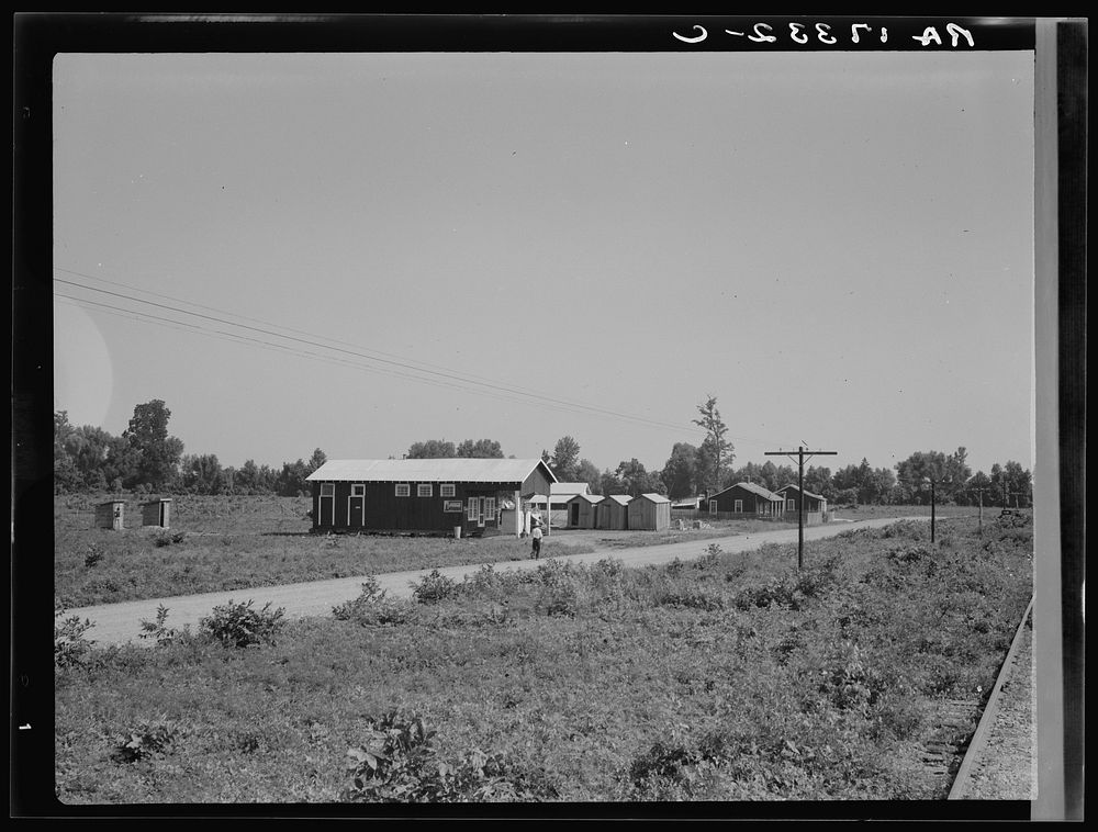 Approach to the Delta cooperative farm from highway, cooperative store in foreground. Hillhouse, Mississippi. Sourced from…