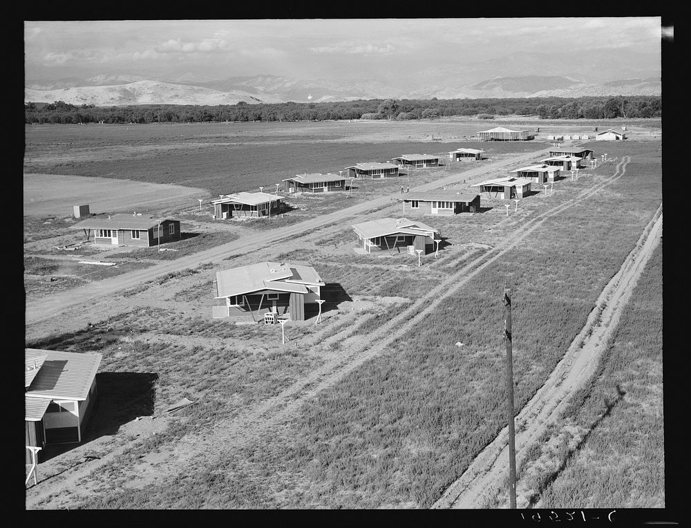 Tulare County, California. New homes for families on the Mineral King cooperative farms. This farm is situated on the site…