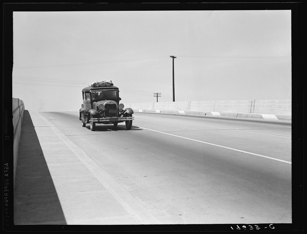 Between Tulare and Fresno. Overpass on U.S. 99. (See general caption.)  California. Sourced from the Library of Congress.