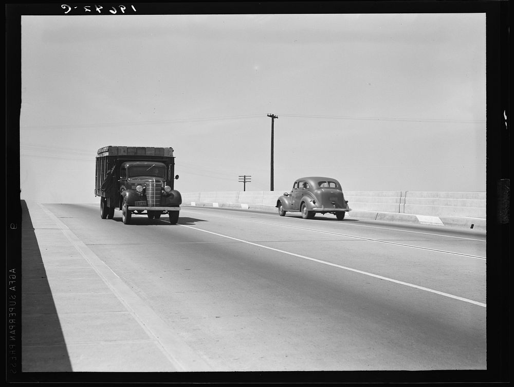 [Untitled photo, possibly related to: Between Tulare and Fresno. Overpass on U.S. 99 (see general caption). California] by…