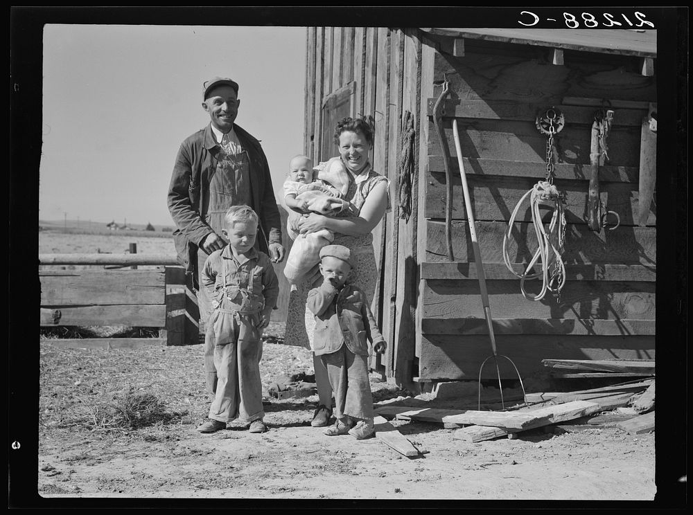 [Untitled photo, possibly related to: The Schroeder family on their new farm. When they first came two years ago lived in…