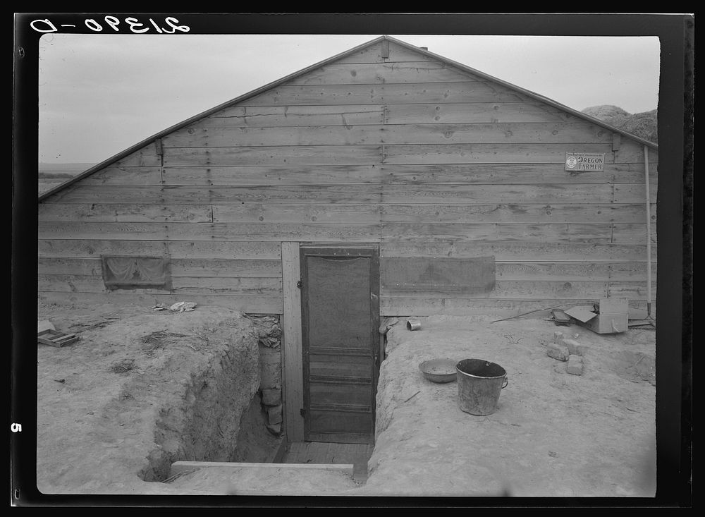 Close-up of Free home. Basement dugout. Dead Ox Flat Malheur County, Oregon. Sourced from the Library of Congress.