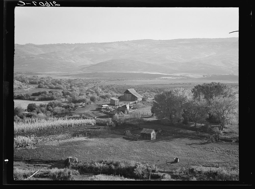 [Untitled photo, possibly related to: Squaw Valley farm. 640 acres, with sixty in tillable land, raises mainly livestock…