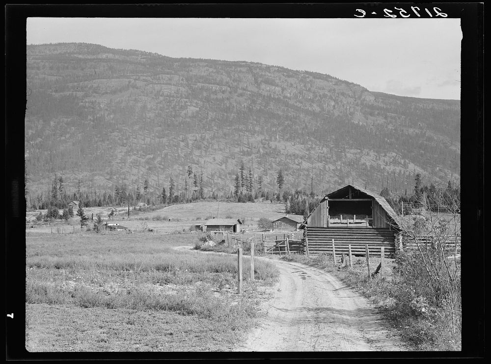 Father's farm in foreground, son's place adjoining. Note cleared land. FSA (Farm Security Administration) borrowers on land…