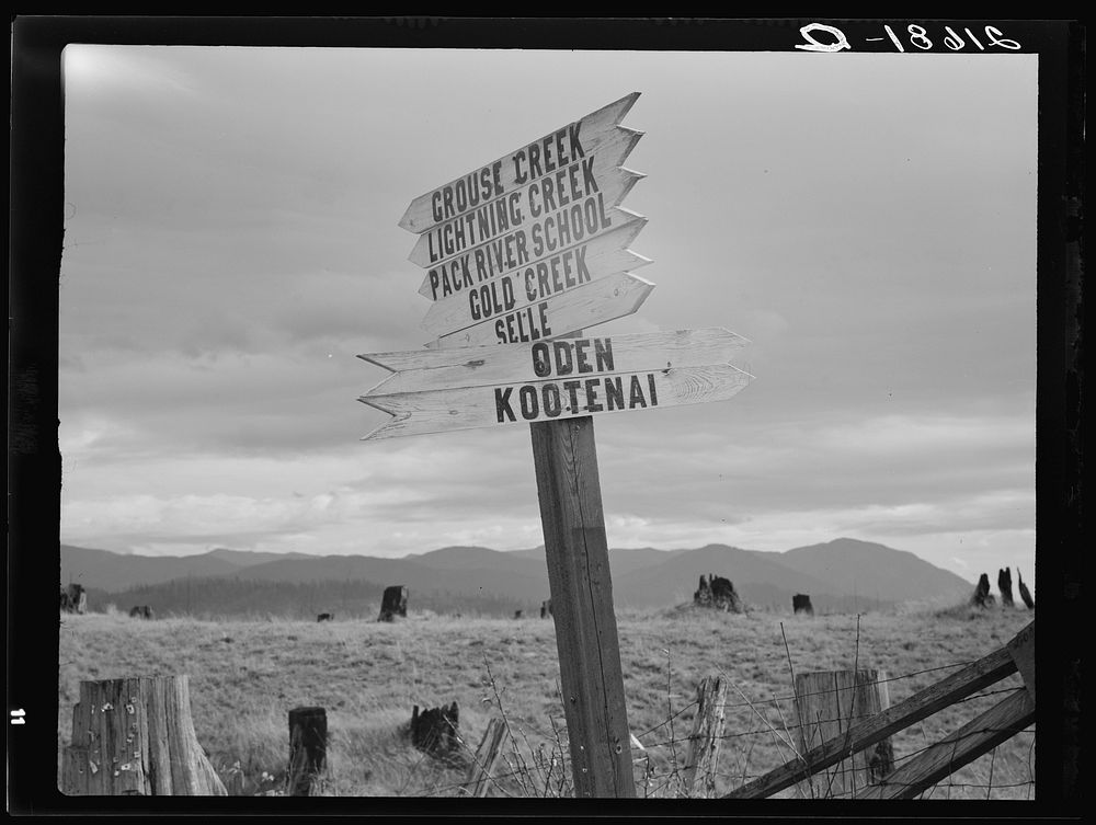Roadside at crossroads. Boundary County, Idaho. General caption 49. Sourced from the Library of Congress.