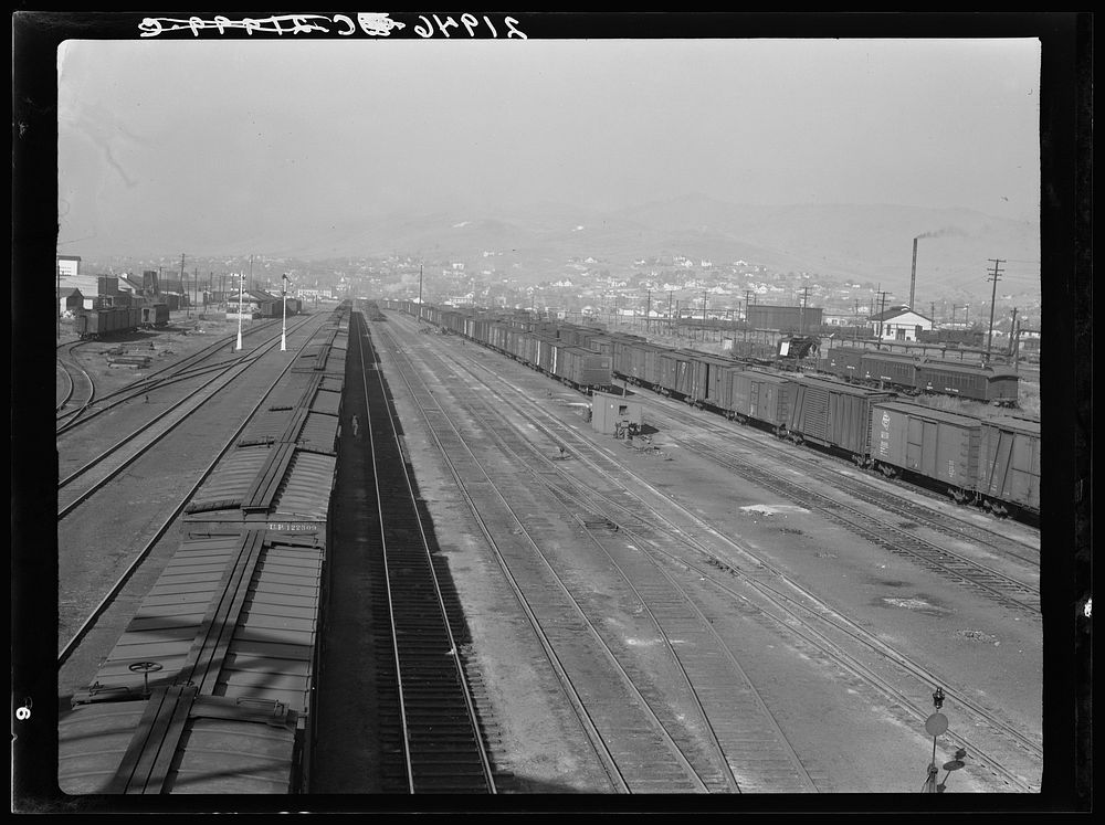 [Untitled photo, possibly related to: Railroad, outskirts of fast growing town. Klamath Falls, Oregon]. Sourced from the…