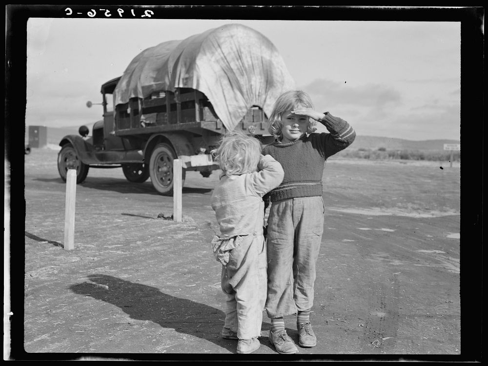 Migrant children, Merrill, Klamath County, Oregon. In unit of FS (Farm Security Administration) mobile camp by Dorothea Lange