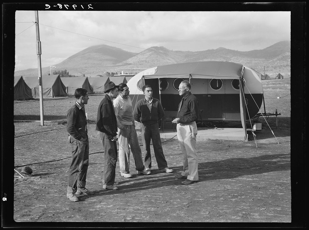 [Untitled photo, possibly related to: Four young migratory potato pickers, travelling together, come into camp to ask…