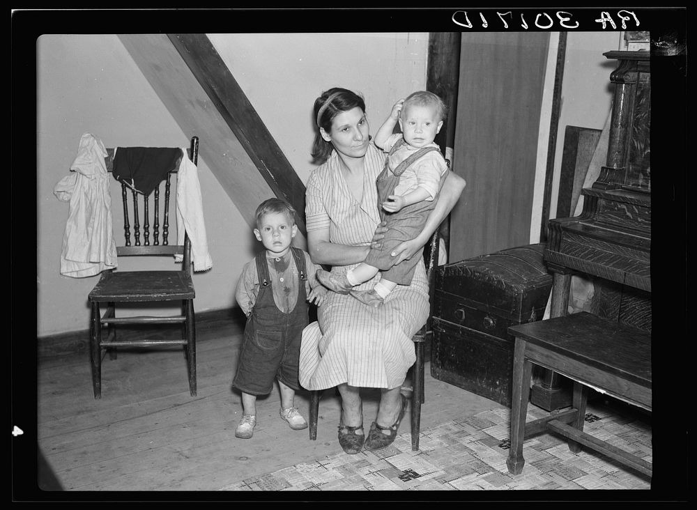 Mrs. Ray Allen and two of her children in their home near Black River Falls, Wisconsin by Russell Lee