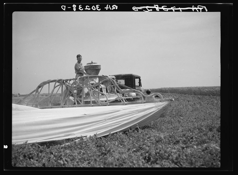 Apparatus used for spraying pea vines to eliminate lice near Sun Prairie, Wisconsin by Russell Lee