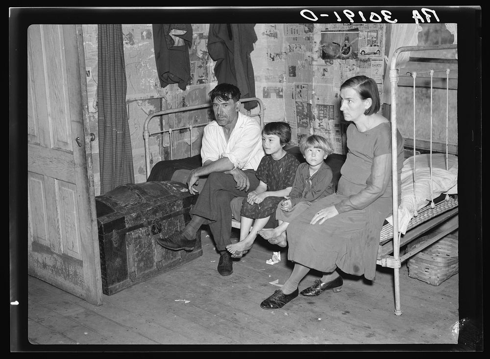 John Mathews, wife, and two children in their home near Black River Falls, Wisconsin by Russell Lee