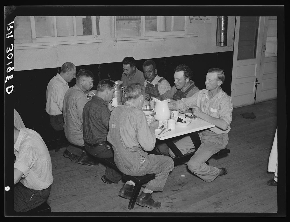 [Untitled photo, possibly related to: Workers eating lunch at the RA (Resettlement Administration) land use project. Black…