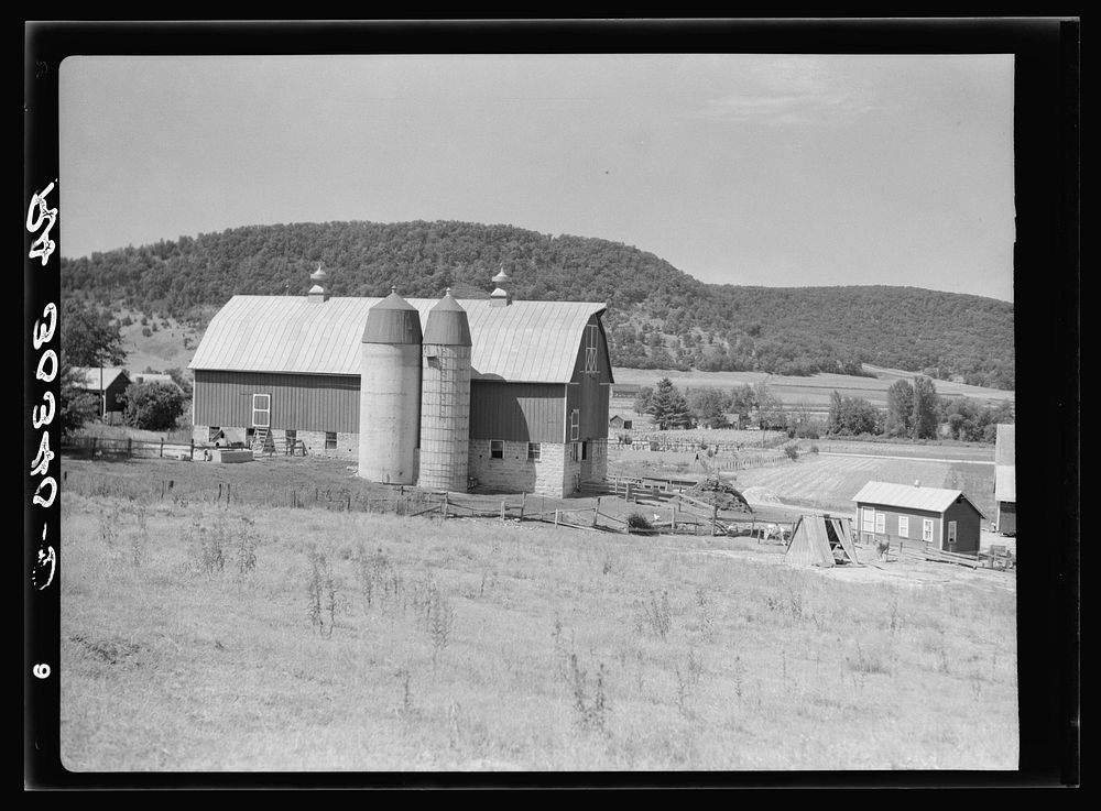 Barn and silos on farm in western Wisconsin by Russell Lee