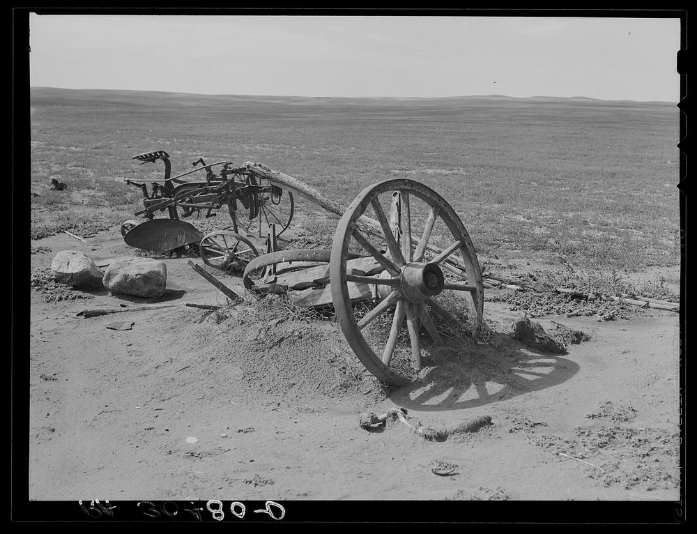 Idle and broken machinery on farm of E. Gorder. Williams County, North Dakota by Russell Lee