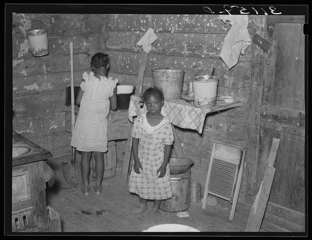 Southeast Missouri Farms. Corner of kitchen of sharecropper's shack near La Forge project, Missouri by Russell Lee