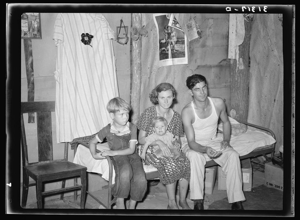 Family living in Tin Town, Caruthersville, Missouri, between the levee and the river by Russell Lee