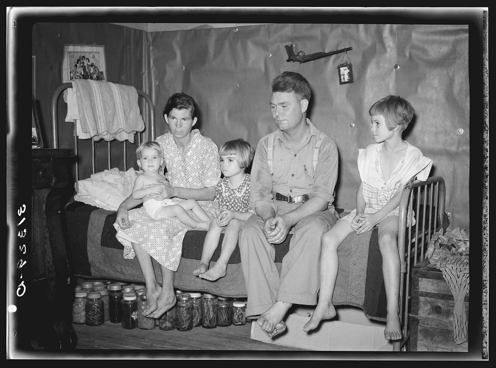 Family on relief living in Tin Town, Caruthersville, Missouri by Russell Lee