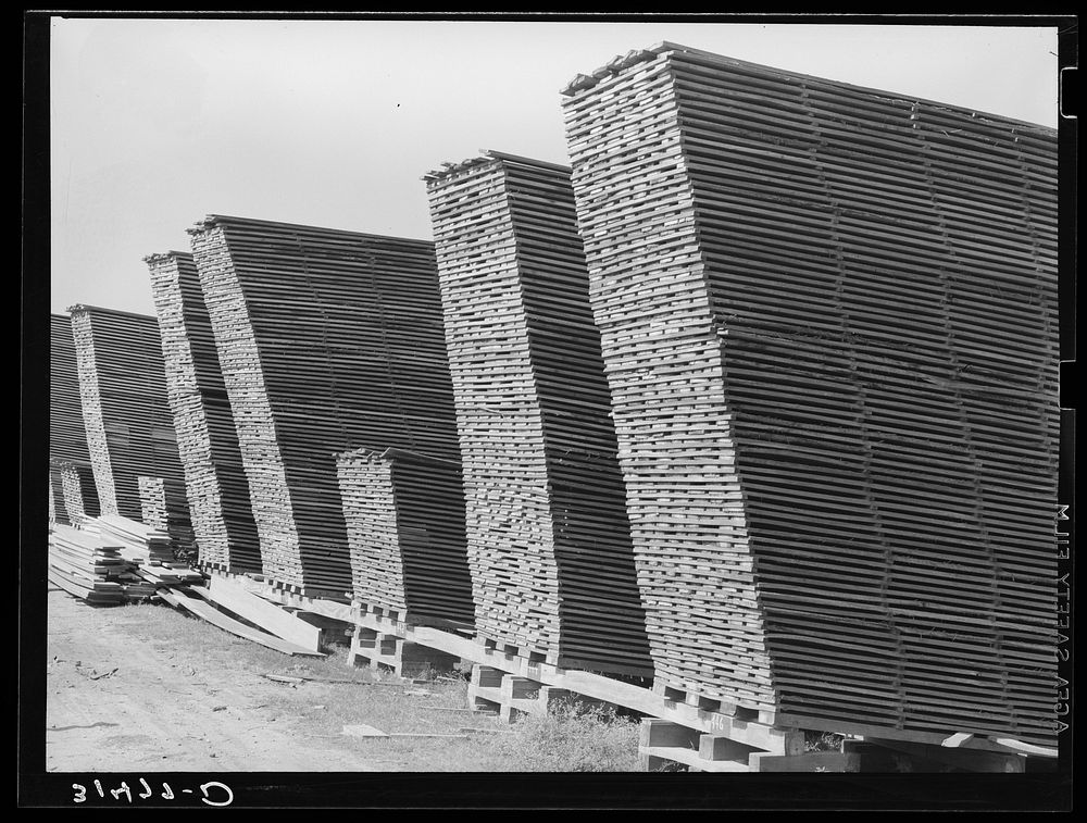 Piles of lumber at sawmill. Sorrento, Louisiana by Russell Lee