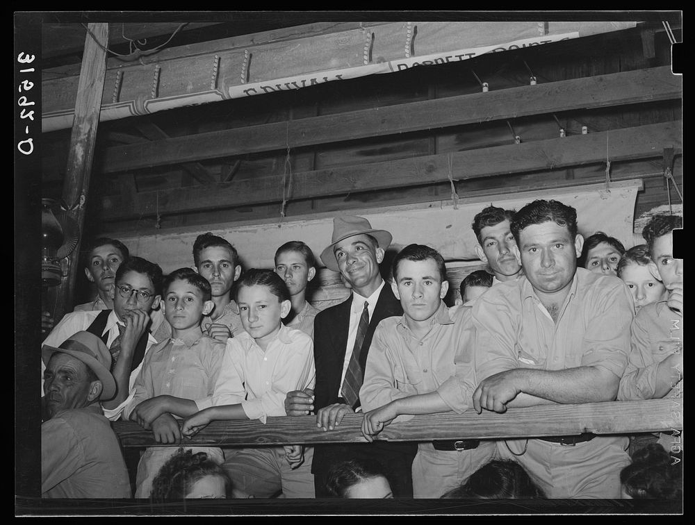 Cajun men and boys at fais-do-do. Crowley, Louisiana (see 31580-D) by Russell Lee