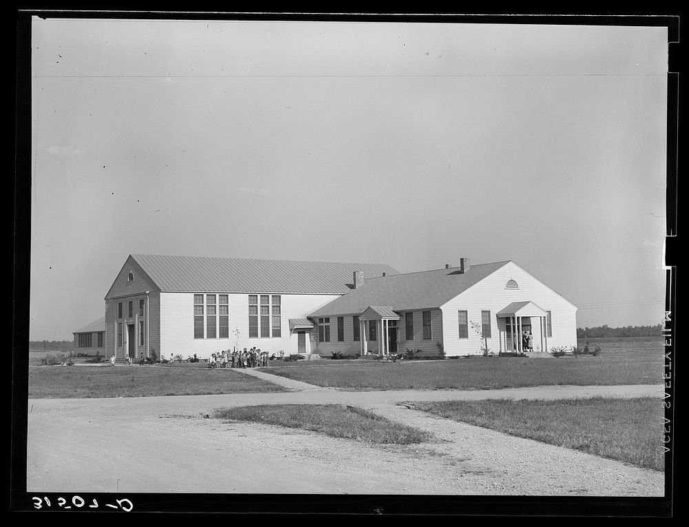 [Untitled photo, possibly related to: School house and community center. Lake Dick Project, Arkansas] by Russell Lee