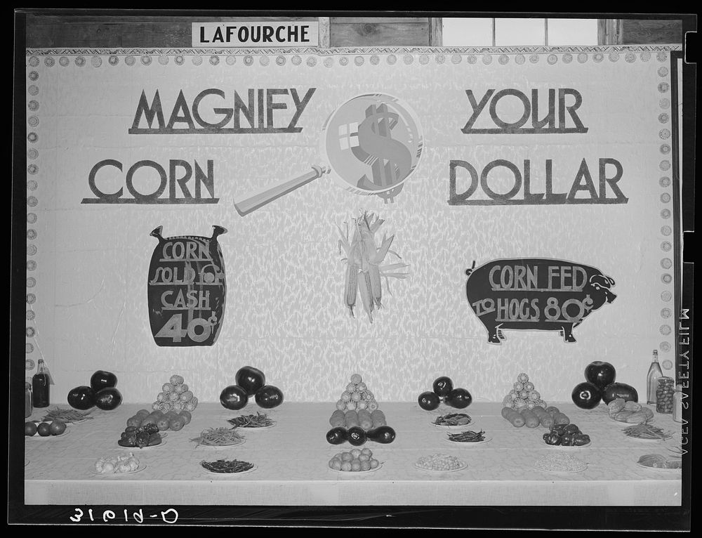 Poster in agricultural exhibit. South Louisiana State Fair, Donaldsonville, Louisiana by Russell Lee
