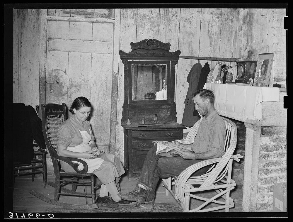 Mr. and Mrs. M. LaBlanc in living room of farm home. Morganza, Louisiana. He will participate in tenant purchase program by…