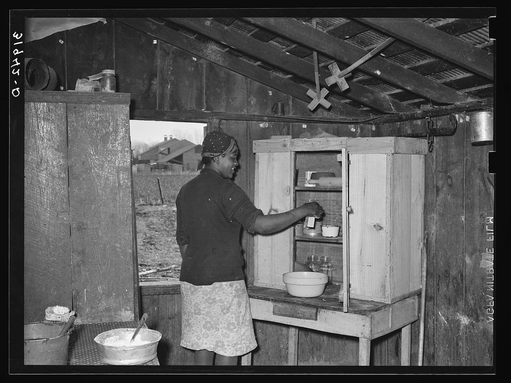 Corner of kitchen of  sharecropper's cabin. Transylvania Project, Louisiana by Russell Lee