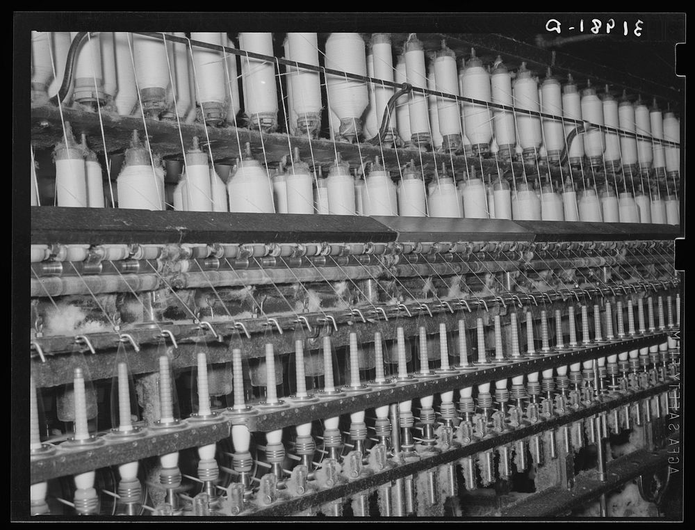Thread-making machinery. Laurel cotton mill, Laurel, Mississippi by Russell Lee