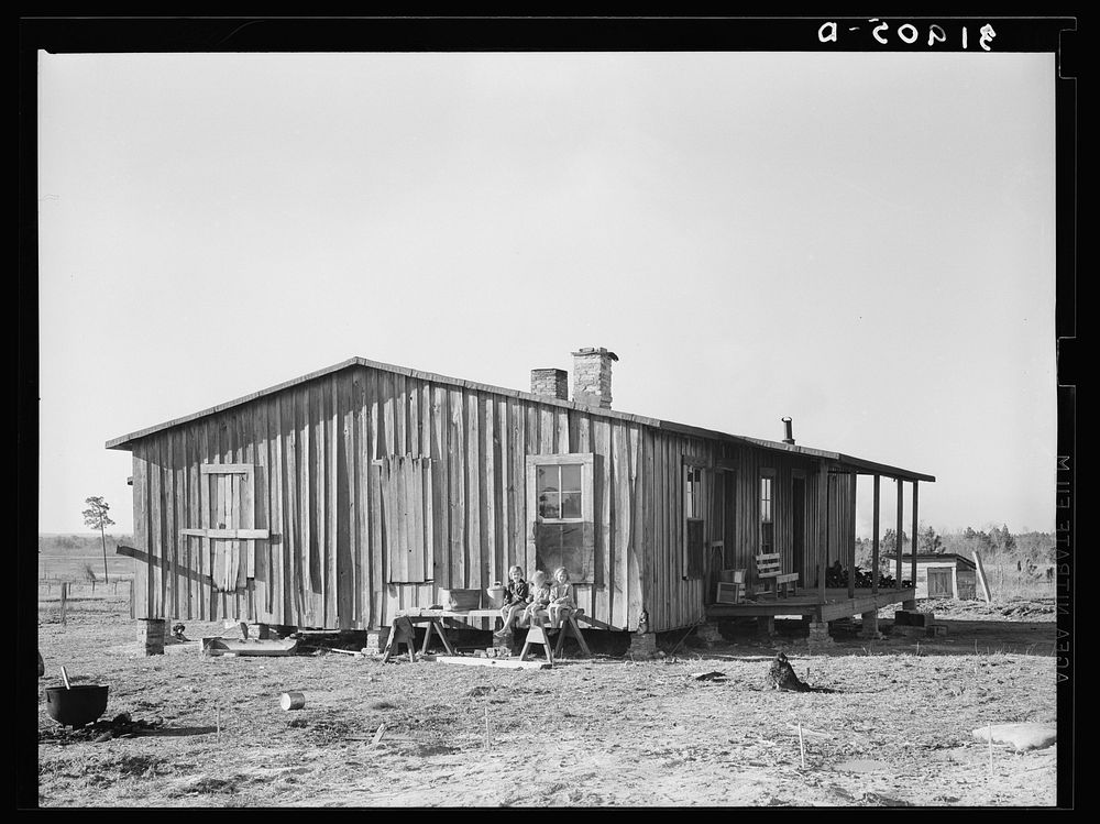 [Untitled photo, possibly related to: Children of the Scarbroughs in front of farm home. Laurel, Mississippi] by Russell Lee