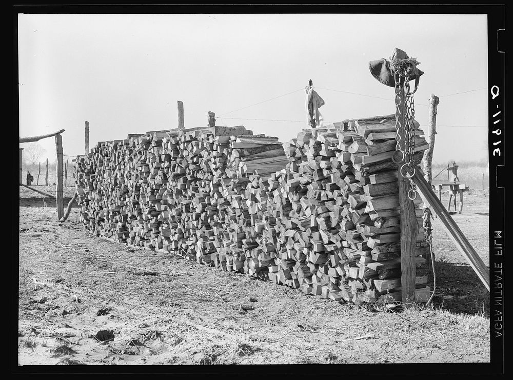 Pile of wood on farm near Transylvania Project, Louisiana by Russell Lee