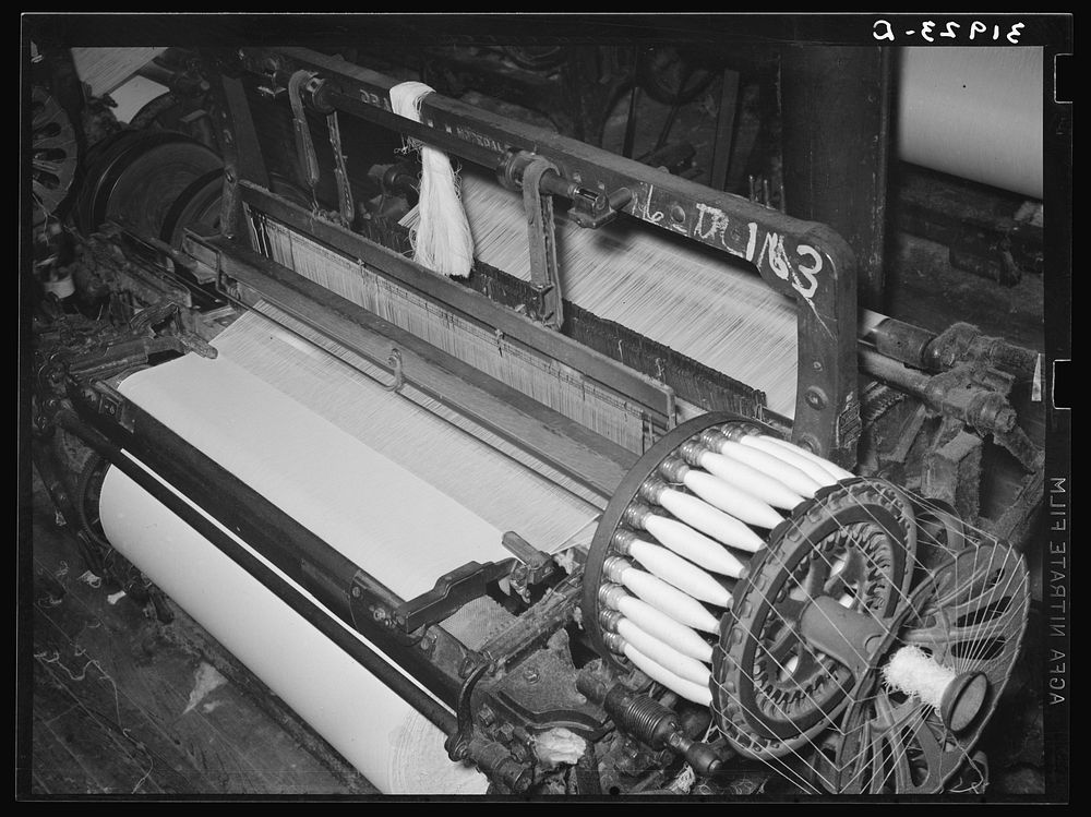 Loom, Laurel cotton mill. Laurel, Mississippi by Russell Lee