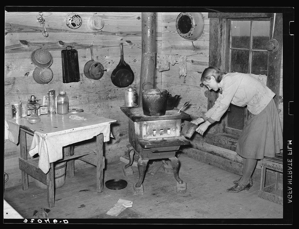 Home of share-cropper living near Merigold, Mississippi. Background photo, Sunflower Plantation by Russell Lee