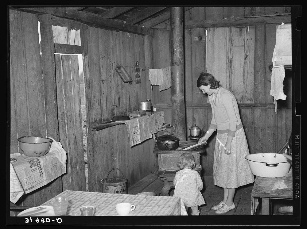 Kitchen of Ed Bagget, sharecropper. Laurel, Mississippi by Russell Lee