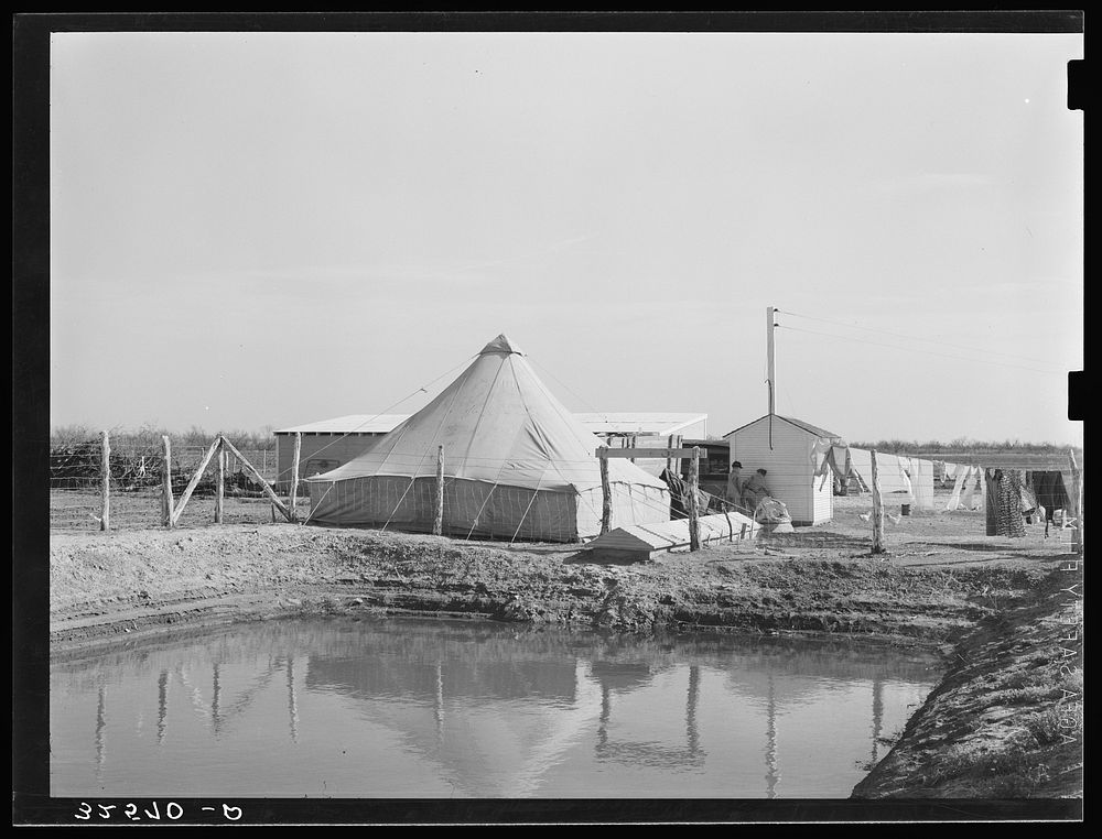 Water reservoir, filter and pump house at home of El Indio, Texas, pioneer by Russell Lee