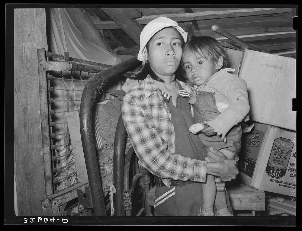 Mexican mother and child in shack home. San Antonio, Texas by Russell Lee