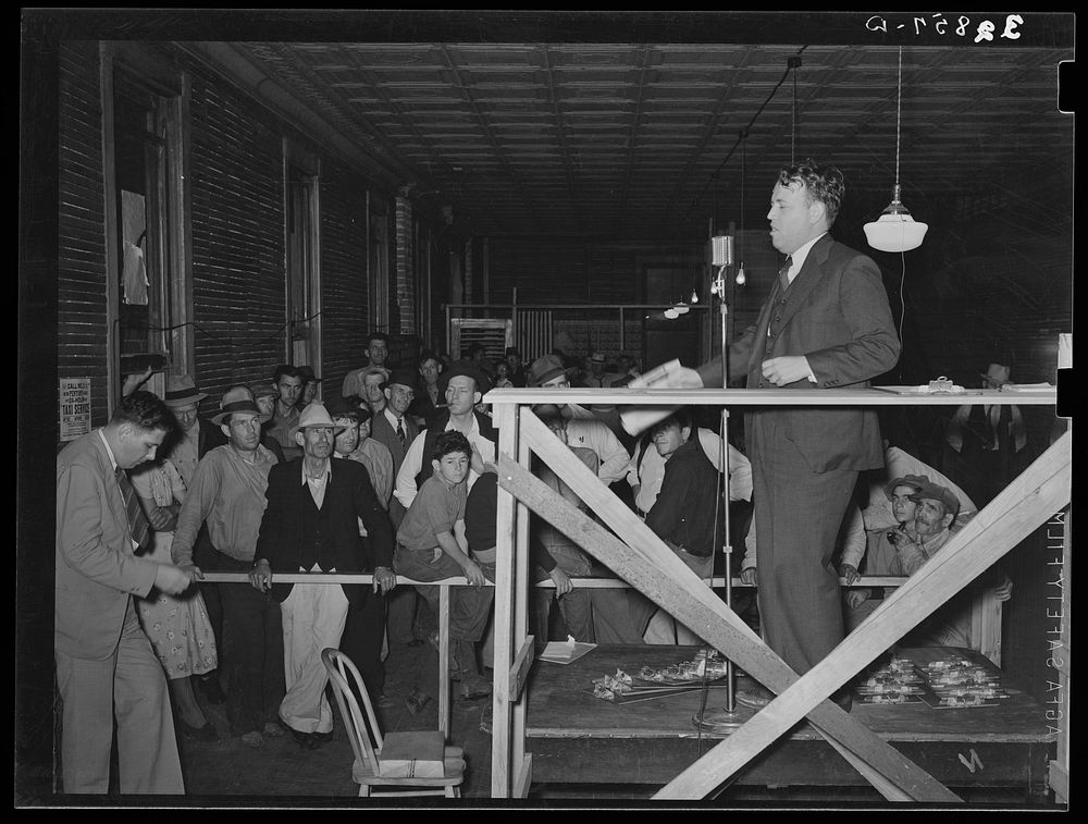 "Senator" Jim Morrison speaking to members of the Louisiana Farmers Protective Union which he organized and sponsors.…