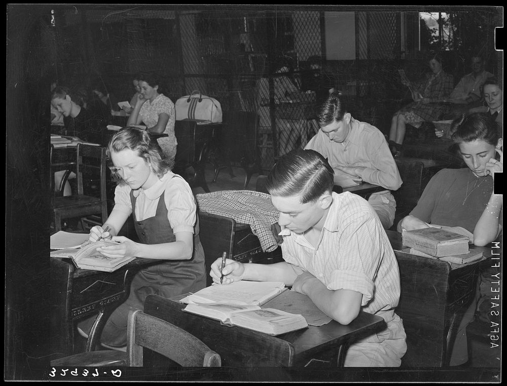 Study class in library. High school, San Augustine, Texas by Russell Lee