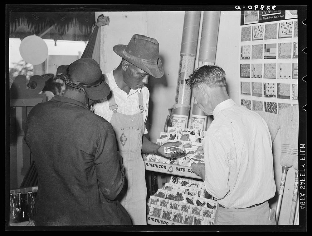 Selecting seeds in hardware store. San Augustine, Texas by Russell Lee