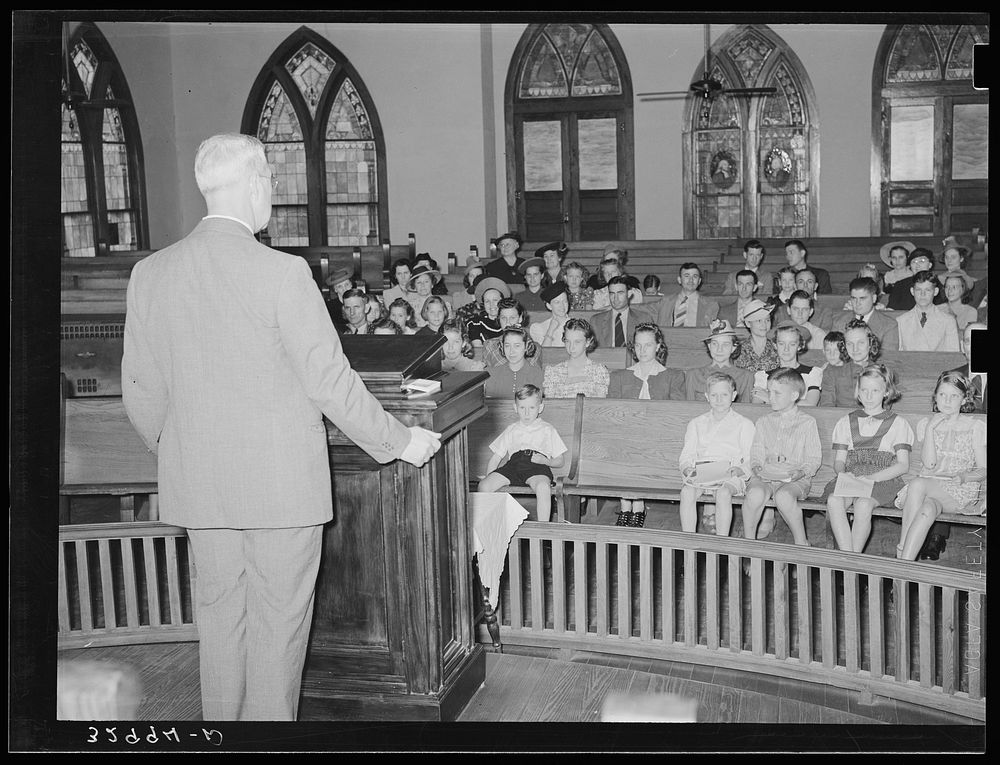 Minister preaching to his congregation. San Augustine, Texas by Russell Lee