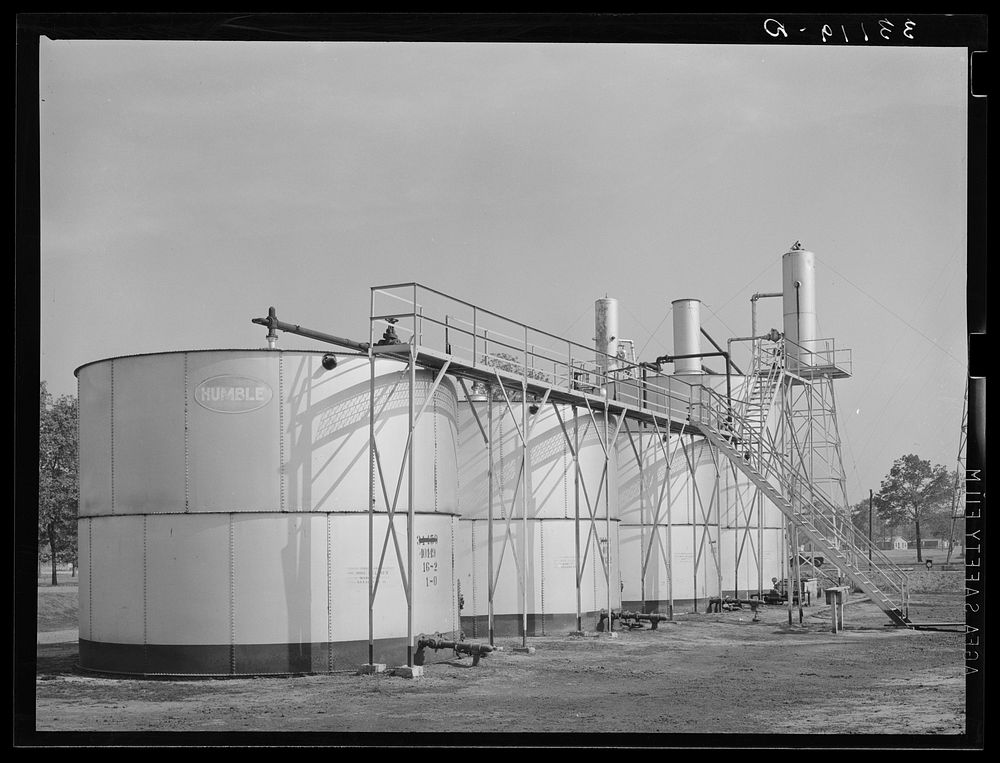 Oil storage tanks out of Kilgore, Texas by Russell Lee